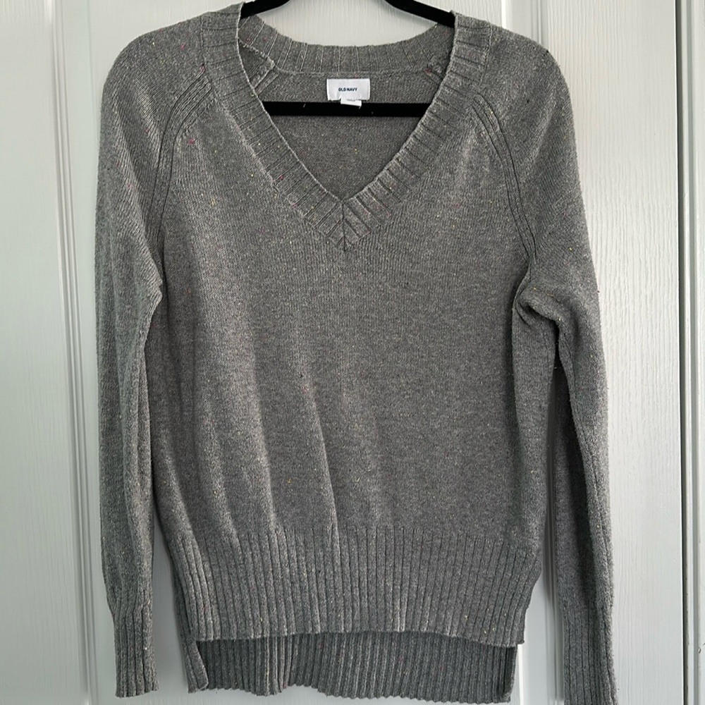 Old Navy gray V-neck, rainbow fleck XS sweater